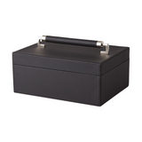 Black jewelry box with a handle on a white background