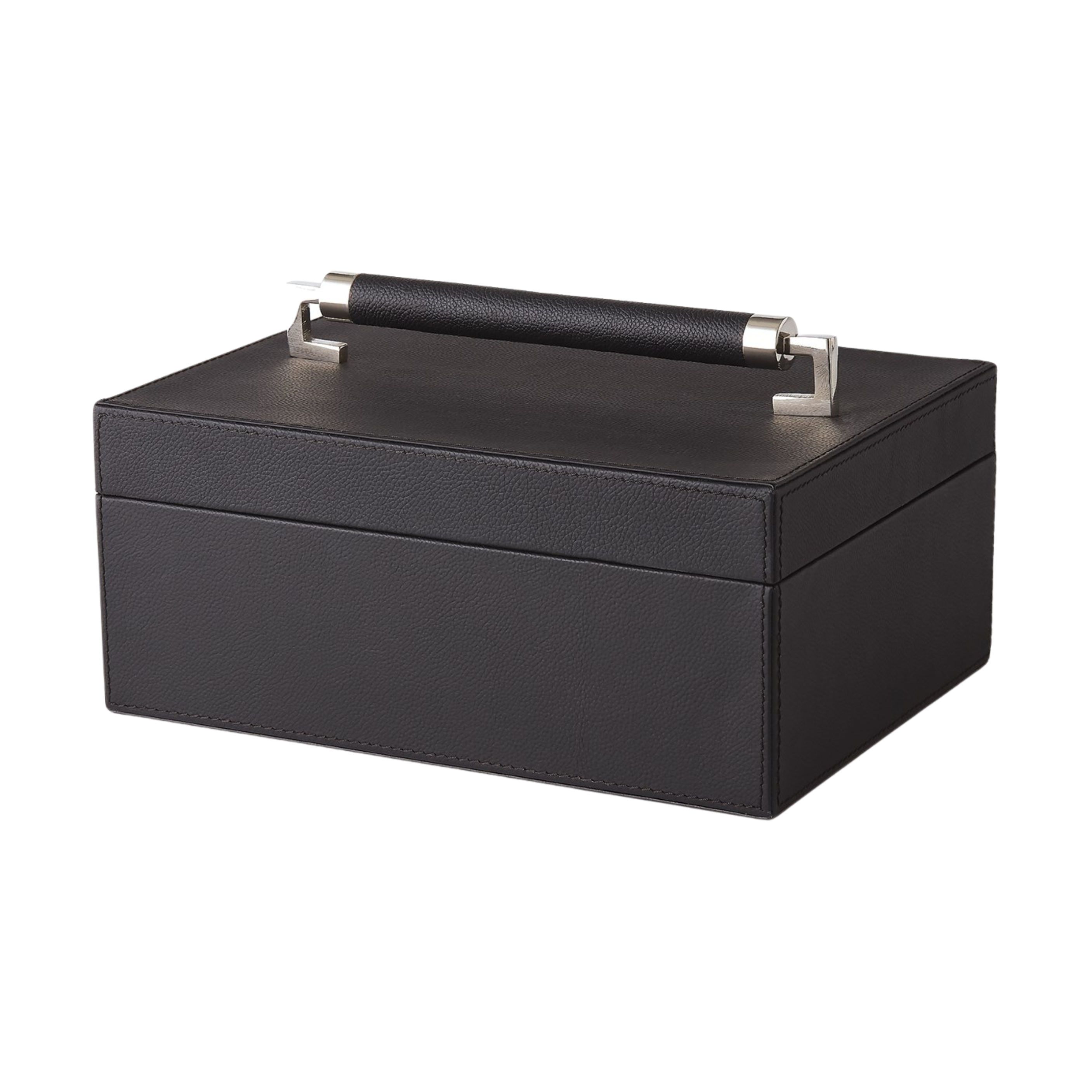 Black jewelry box with a handle on a white background