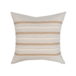 A square-shaped throw pillow with a beige color and brown horizontal stripe pattern.