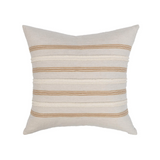 A square-shaped throw pillow with a beige color and brown horizontal stripe pattern.
