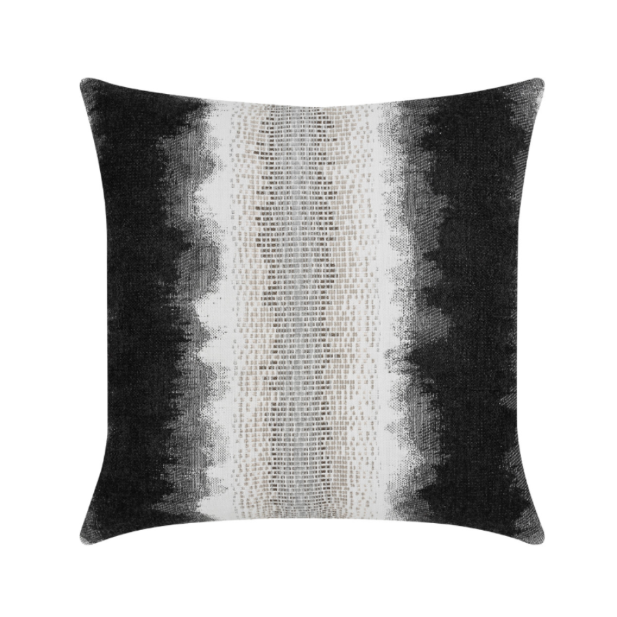 Decorative pillow with gradient black to white pattern on a white background