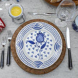 Casa Nuno Blue and White Dinner Plate Pomegranate/Waves