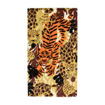 Towel with a tiger and leopard pattern on a white background