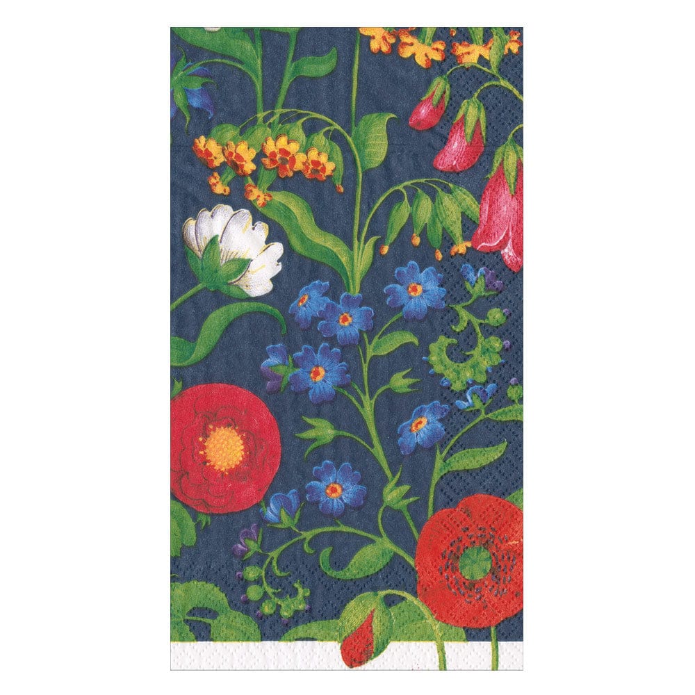 Floral patterned towel with colorful flowers on a blue background