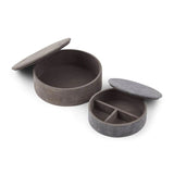 Round Leather Box Anthracite Set of 2