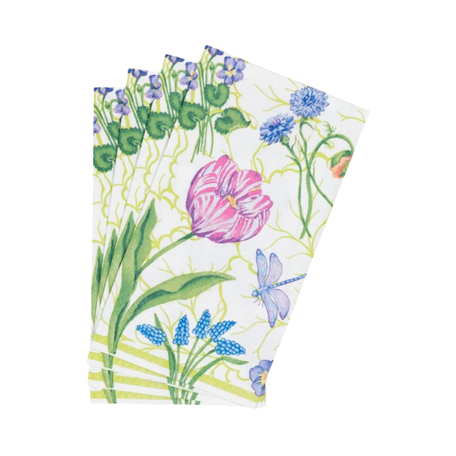 Floral patterned fabric with flowers and leaves on a white background