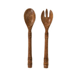Wooden spoon and fork set on a white background