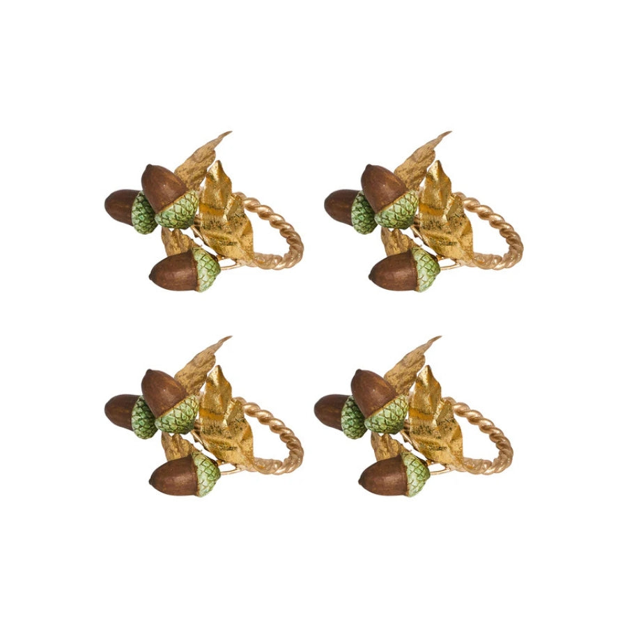 Set of four acorn-shaped hair accessories on a white background