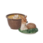 Ceramic bowl with a deer design on a white background