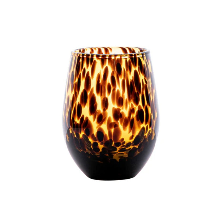 Tortoiseshell patterned glass on a white background