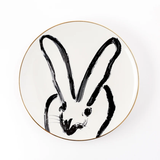 Rabbit Run Dinner Plate with Hand-Painted Gold Rim,