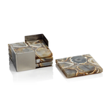 Crete Agate Coasters on Alloy Tray - Set of 4
