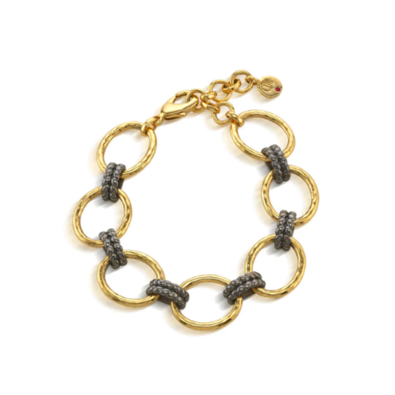 Gold and gray chain bracelet on a white background
