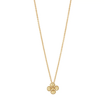 Gold necklace with a three-circle pendant on a white background