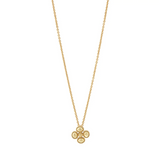 Gold necklace with a three-circle pendant on a white background