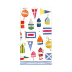 Colorful towel with nautical-themed designs on a white background