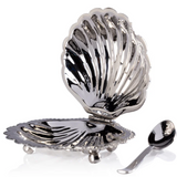 Fan Shell Lidded Bowl with Spoon - Polished Nickel
