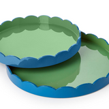 Scalloped Blue and Green Dual Tone Lacquered Tray