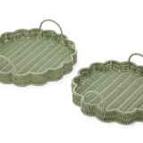 All Weather Faux Wicker Scalloped Edge Round Tray