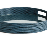 Burma Rattan Round Serving Tray - Blue