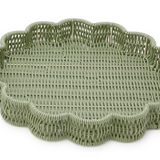 All Weather Faux Wicker Scalloped Edge Round Tray