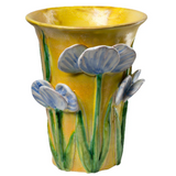 Vase Yellow with Blue Flowers