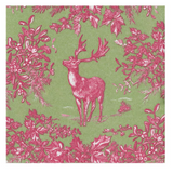 Stag Toile Rasberry/Sage Paper Linen Cocktail Napkin
