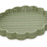 All Weather Faux Wicker Scalloped Edge Round Tray