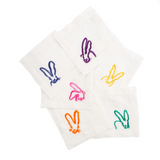 Rainbow Rabbits Embroidered Linen Cocktail Napkins, Set of 6