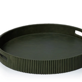 Round Fluted Leather Tray-Green