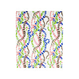 Colorful patterned fabric with multicolored stripes on a white background